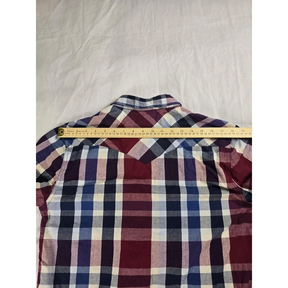 Levi's Shirt Mens Medium Red Blue Plaid Western Pearl Snap Long Sleeve Casual